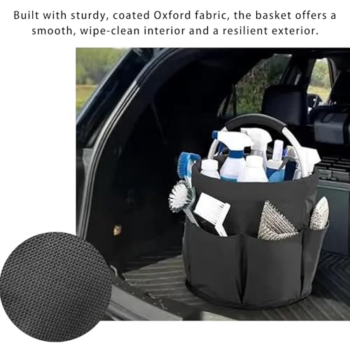 17L Collapsible Picnic Basket with 6 Pockets, Portable & Reusable Handheld Basket for Outdoor, Camping, Picnics, Shopping, Travel, and Storage (Black)