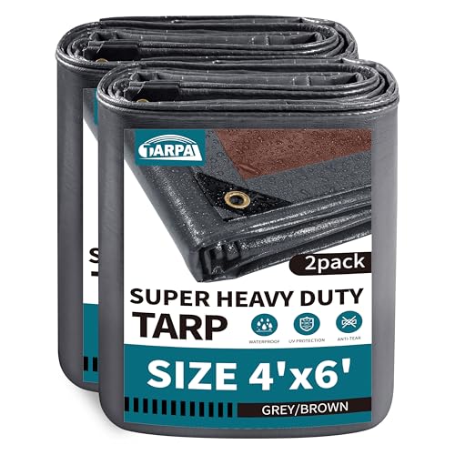 TARPAL tarp 4x6 Feet(2-Pack) Super Heavy Duty Tarps Cover 20mil Waterproof UV Protection Rip and Tear Proof Tarpaulin with Grommets(Grey/Brown) - size: 4x6 Feet(2-Pack)-Finished size