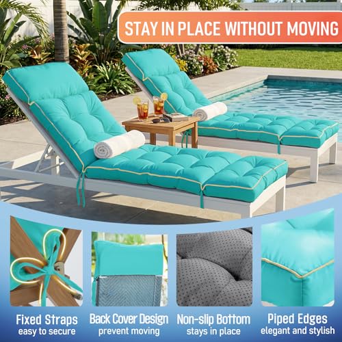 MAGIC ELEPHANT Chaise Lounge Cushion Outdoor, Memory Foam Patio Lounge Chair Cushion with Ties for Indoor Outdoor Furniture, Water-Repellent Replacement Long Chair Cushion (Teal) - color: Teal