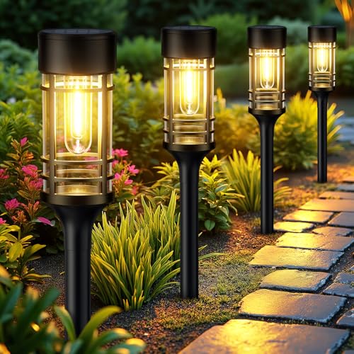 LETMY 12 Pack Solar Pathway Lights Outdoor, Solar Lights Outdoor Waterproof IP65, Bright Solar Garden Lights Outdoor, Auto On/Off Outdoor Solar Lights for Yard Walkway Driveway Landscape Garden Decor - color: Black, size: 12 PACK