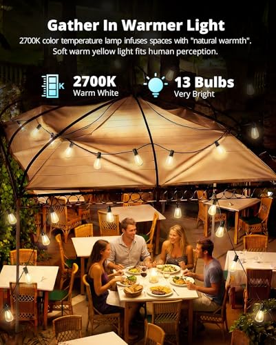 VIPAR Outdoor String Lights 30FT LED Patio Lights Waterproof with 13+1 Shatterproof ST38 Edison Bulbs, Connectable Outside Hanging Light for Porch, Garden, Backyard, Deck, Balcony, Decor, 2700K - size: 30FT