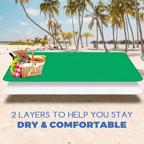 Beach Picnic Blanket, Sandproof Waterproof Camping Blankets Large, Outdoor Sandfree Foldable Mat 55x32in, Oversized Packable Family Mats for Hiking, Camping, Park, Travel, Grass Concert-Green - color: Green, size: 55x32 in