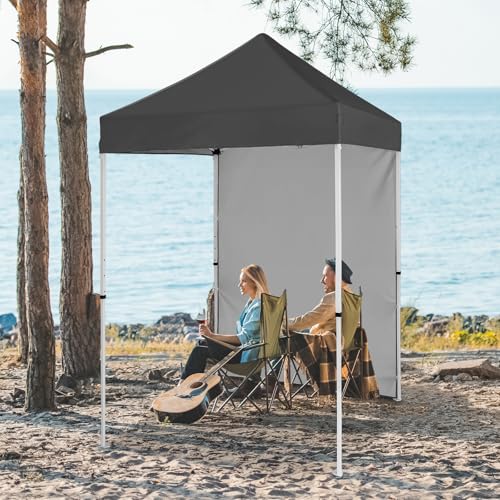 EAGLE PEAK Pop up Canopy 5x5, Outdoor Portable Canopy Tent with One Removable Sunwall, Carry Bag Included, Gray - color: Gray