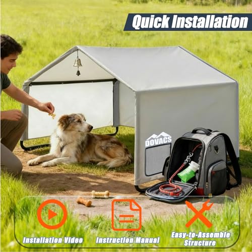 3 in 1 Extra Large Dog Canopy Outside,All-Season Outdoor Dog Shade XL with Roller Shutters and Removable Door,Pet Shelter Tent for Chicken Livestock 4'x 4'x 3.3' Winter & Summer and Rain - color: Grey