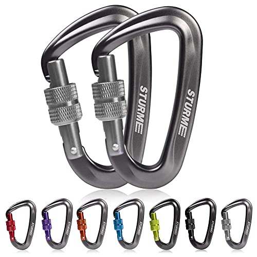 STURME 12kN (2697 lbs) Heavy Duty Locking Carabiner Clips for Outdoor, Camping, Hiking, Securing Pets, Hammock, Dog Leash Harness - color: Gunmetal