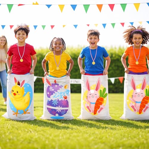 Cinrobiye 62 Pcs Easter Outdoor Games Set, Lawn Field Day Party Games with Potato Sack Race, Egg and Spoon, Three Legged Race, Ring Toss, Bean Bags for Easter Spring Carnival Yard Activities