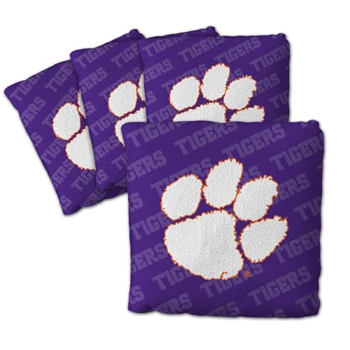 YouTheFan Officially-Licensed NCAA Set of 4 Cornhole Bags - All Weather Regulation 6” x 6” Size - 16oz Weight - Designed in USA - color: Clemson Tigers - Purple