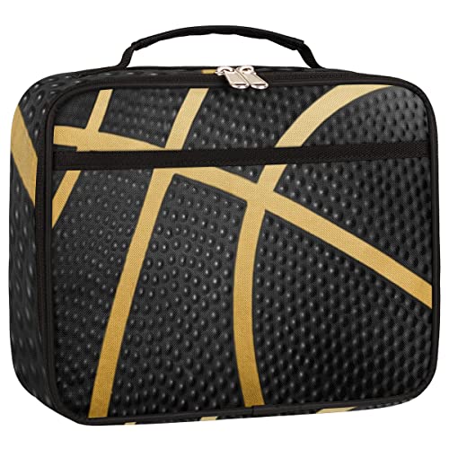 Kids Lunch Box for Boys Girls Balck Gold Sport Basketball Insulated Lunch Bag Reusable Small Cooler Bag Meal Containers Tote Kit for School Travel Women Men - color: black basketball