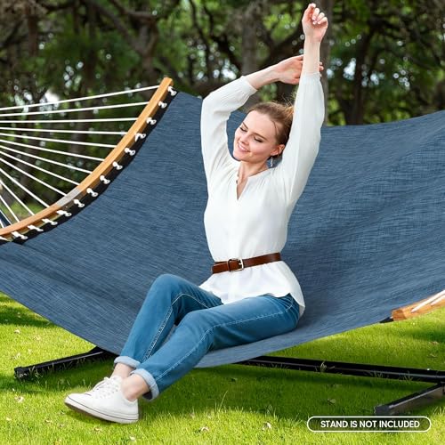 SUNCREAT Hammocks Two Person Tree Hammock, Heavy Duty Curved Bar Hammock for Poolside, Garden, Backyard, Patio, 450lbs Capacity, Navy - color: Navy
