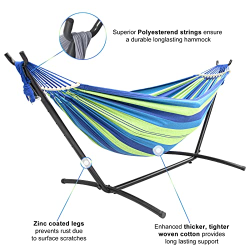 SZHLUX Double Hammock with Stand Included 450lb Capacity Steel Stand, Premium Carry Bag Included.Indoor Outdoor Brazilian-Style Cotton Bed for Backyard, Camping,Garden,Green - color: Green
