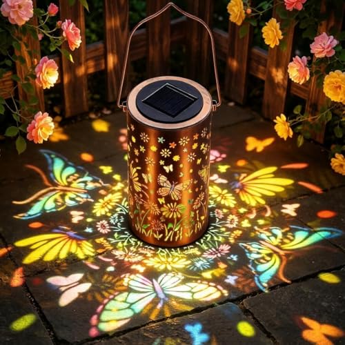 Solar Lanterns Outdoor Waterproof Butterfly Garden Decor Gifts for Women Mom Grandma, Colorful Hanging Solar Lights Metal Garden Decoration Outside for Yard, Patio, Backyard, Porch - style: Colorful Light