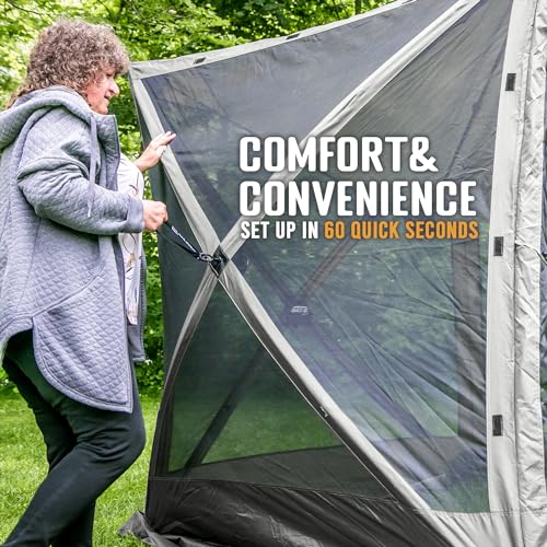 CLAM Quick-Set Pop Up Screen Tent, Traveler, 6 x 6 ft, Instant Setup Gray Portable Outdoor Shelter, Compact Bug-Free Canopy Tent for Camping, Fishing, Backyard - Gray - color: Gray - w/ Wind Panel Flaps