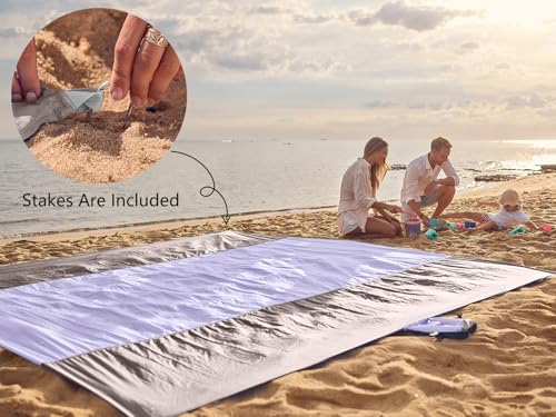 WEKAPO Beach Blanket Sandproof Waterproof, Extra Large Beach Mat, Oversized & Compact Sand Free, Quick Drying Beach Essentials for Vacation, Cruise, Picnic & Camping with Stakes - color: Purple, size: 9x7 FT (1～5 person)