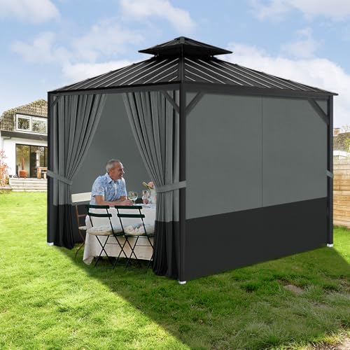 Gazebo Privacy Curtains 12 x 14' with Zipper 4-Panels Side Wall Universal Replacement for Patio, Outdoor Canopy, Garden and Backyard Gray and Black (Curtain Only) - color: Gray and Black, size: 12' x 14'
