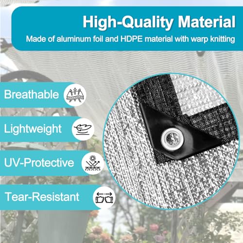 LOVE STORY 99% 20x30FT Aluminum Shade Cloth Reflective Sun Shade Cover Silver Tarp with Grommets for Car Garden Patio Kennel - color: 99% Shading, size: 20x30FT