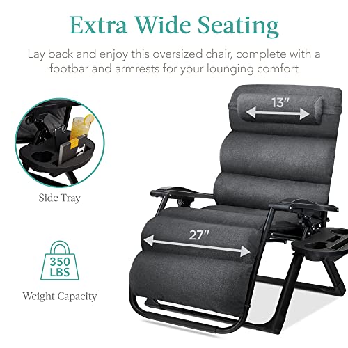 Best Choice Products Oversized Zero Gravity Chair, Folding Outdoor Patio Recliner, XL Anti Gravity Lounger w/Removable Cushion, Cup Holder, Side Tray, 350lb Capacity - Fossil Gray - color: Fossil Gray