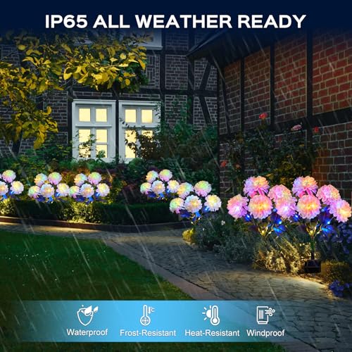 4 Pack Solar Garden Lights Outdoor, LED Colorful Waterproof Solar Powered Hydrangea Flowers Landscape Lights for Patio, Outside Yard, Pathway Decorative, Décor, Two Lighting Modes - size: 4 Pack