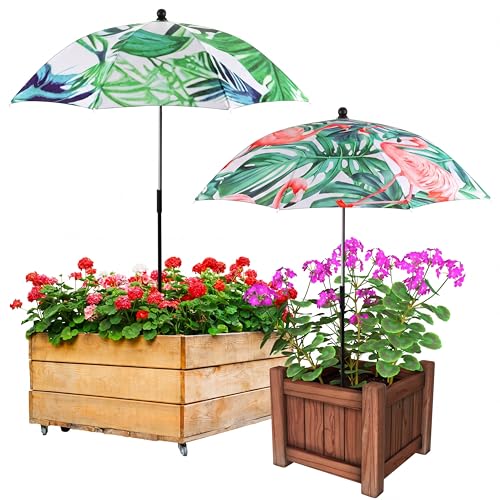 Abbylike Plant Umbrellas for Outdoor Plants, Garden Umbrella Shade for Potted Plants and Garden Beds Plant Cover for Sun Summer Beach Terrace Swimming Pool(Flamingos & Monstera,Pink and Green,2 Set) - color: Pink and Green, size: Flamingos & Monstera
