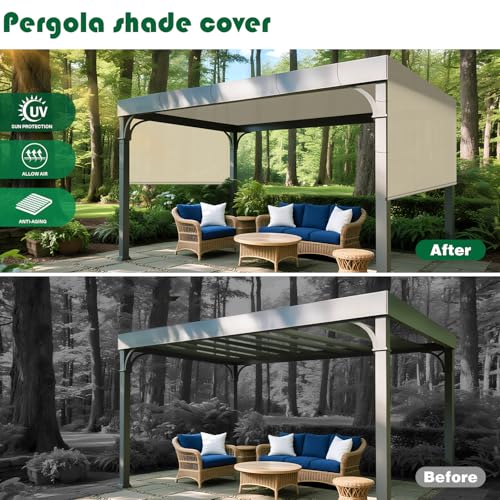 3' x 8' Universal Pergola Shade Cover with Grommets Weighted Rods, Sun Shade Cloth Outdoor Canopy Replacement Cover, Patio Awning for Porch, Backyard, Gazebo, Garden, Beige - color: Beige, size: 3'x8'