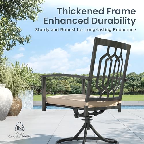 PHI VILLA 7 Pieces Round Outdoor Dining Set for 6, 54" Black Wrought Iron Table with Umbrella Hole & Swivel Metal Steel Chairs, Outside Furniture Set for Patio, Porch, Deck, Backyard - color: Hexagon Back Swivel Chair, size: 7PCS-54" Round Table