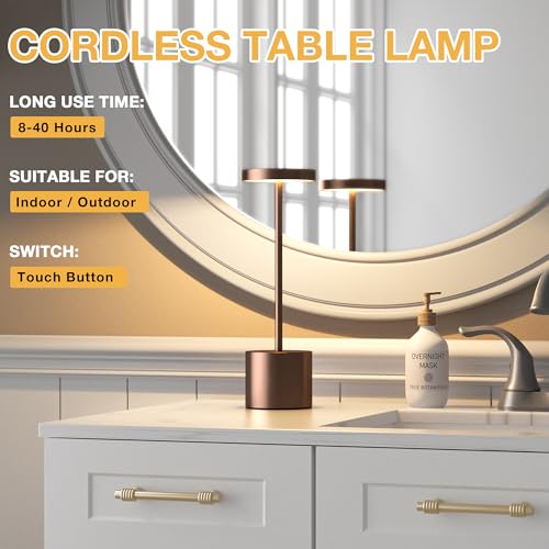 Kakanuo Brown Cordless Lamp Set, Rechargeable Lamp, 3 Color Temperature, LED Outdoor Wireless Lamps, Battery Operated Lamps, Stepless Dimmable, Touch Control - color: Brown