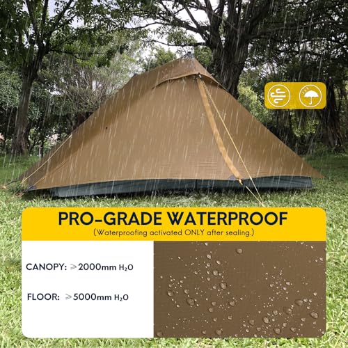 LANSHAN Ultralight Tent 3-Season Backpacking Tent for 1-Person or 2-Person Camping, Trekking, Kayaking, Climbing, Hiking - color: Pro 2-person, khaki