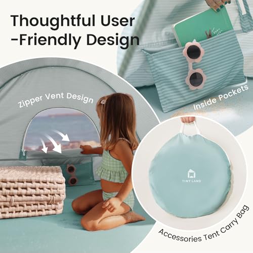 Tiny Land Baby Beach Tent – Pop Up Baby Tent with UV Protection, Portable Baby Beach Essentials, 35.4"x27.6"x31.5" Sun Shelter for Infants, Baby Outdoor Use (Pastel Aqua) - color: Pastel Aqua