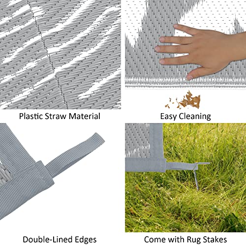 HEBE Outdoor Rug for Patios 5'x8' Clearance Waterproof Patio Mat Reversible RV Camping Rug Carpet Plastic Straw Rug Outside Floral Area Rug Doormat for Patios,Porch,RV,Balcony,Beach - color: Leaf / Grey, size: 5' x 8' (Rectangular)