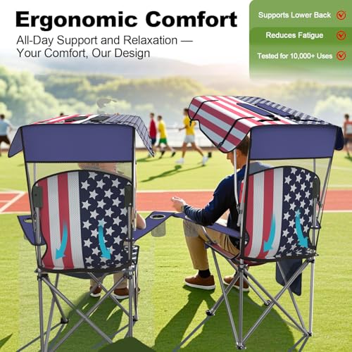 VTOY Portable Camping Chair with Canopy - Folding Chair with Canopy, Durable 600D Oxford Canopy Chair for Camping, Beach, Picnics, Fishing & Sports - color: 1pack Flag Design