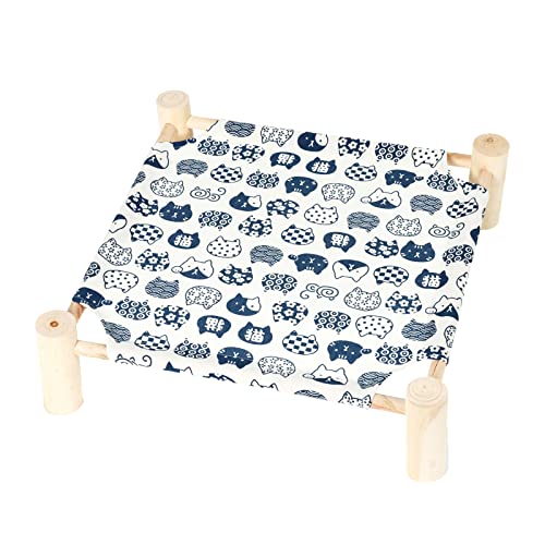 Patas Lague Cat and Dog Hammock Bed for Small Dogs, Brethable Wooden Pet Rabbit Elevated Cooling Outdoor Bed Cots Furniture for All Seasons White Cat - color: White Cat