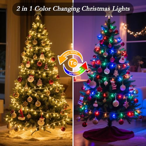 66FT 200 LED Christmas Tree Lights, Bright Warm White to Multicolor Outdoor Christmas String Lights for House, Fairy Lights with 11 Modes, Waterproof & Durable Indoor Outdoor Decor - color: Warm Whtie to Multicolor, size: 200LED