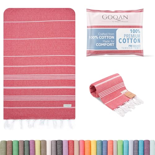 GOQAN Turkish Beach Towel Oversized 39x71 | Thin, Lightweight, 100% Cotton and Sand Free Towel is Suitable for Beach, Travel, Swim & Gift | Odor Free - Red - color: Red, style: Lucky