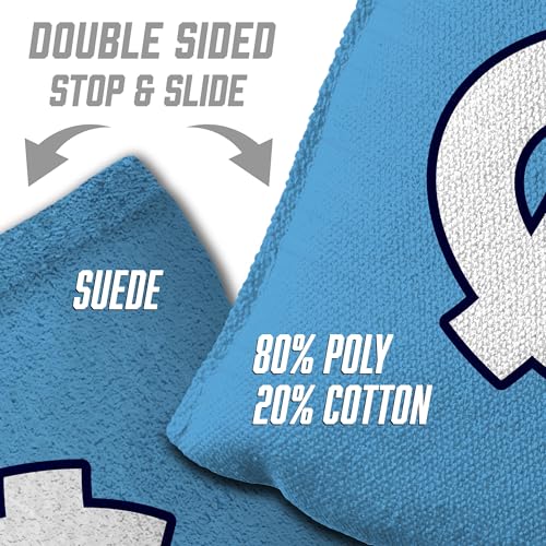 YouTheFan Officially-Licensed NCAA Set of 8 Cornhole Bags - All Weather Dual Sided Slide & Stop - Regulation Size with Carry case - color: North Carolina Tar Heels