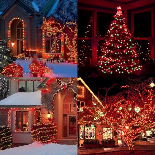LAMPHOME 2 Pack 50 LED Outdoor Christmas Lights, 16 FT Mini String Light with 9 Modes & 6 Hour Timer, Waterproof Battery Operated for Indoor Patio Garden Party Tree Decoration, Red Green - color: Red Green, size: 100 Count