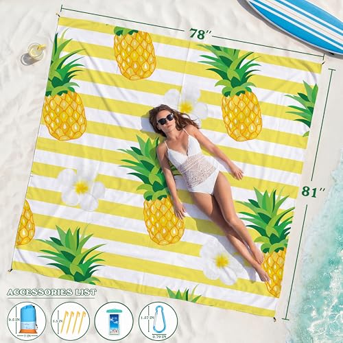Famstar Beach Blanket Oversized Extra Large78 X 81",Waterproof Sandproof Beach Blanket 1-7 Adults Lightweight Durable for Travel Camping Hiking Picnic - color: Pineapple, size: 78" X 81"