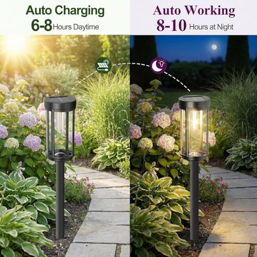 Sparkblaze 12 Pack Solar Pathway Lights Outdoor, Modern Classic Solar Garden Lights, Auto On/Off Landscape Lighting for Yard, Lawn, Patio, Walkway, Waterproof Solar Stake Lights. (12, Warm White)