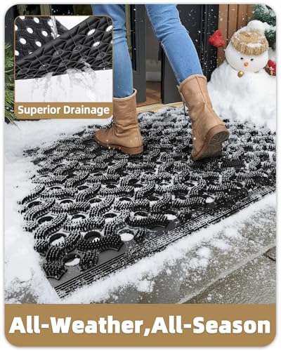Color&Geometry Super Heavyweight TPE Stormproof Welcome Mat Outdoor, Eco-Friendly Materials Odor-Free Door Mat with Connectors & Non-Slip, All Weather Outside Entrance Barefoot Friendly, 24"x36" Black - color: Black, size: 2' x 3' (Rectangular)