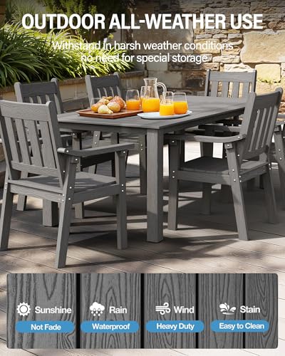 YEFU Outdoor Dining Table for 6: All Weather Rectangular Patio Table with Umbrella Hole and Aluminum Frame - Outdoor Furniture for Outside Backyard/Garden/Pool/Porch/Deck, 300lbs Capacity, Grey - color: Dark Grey, size: 1 Table