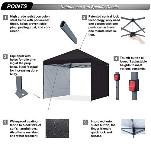 ABCCANOPY Easy Pop up Canopy Tent with 2 Sidewalls for Outdoor Sun Blocking or Rain Protection, 8x8, Black - color: Black, size: 8x8