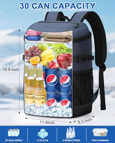 Pritent Cooler Backpack for Men Women Insulated Waterproof Backpack Cooler Leak Proof Cooler Bag Lightweight Lunch Backpack for Camping Beach Travel Picnic - color: Blue, size: 30 Cans