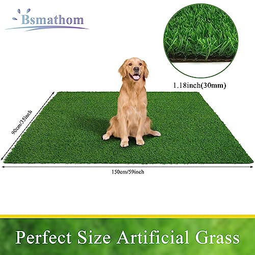 Bsmathom Artificial Grass Rug Indoor Outdoor Rug, 3x5Ft Dog Grass Mat with Drainage Holes, Synthetic Artificial Grass Turf Fake Grass Rug for Balcony Garden Lawn Landscape, 3x5Ft - size: 3 x 5 Feet