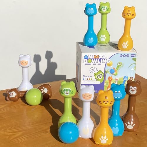 Bowling Set for Kids 2-5, Indoor Bowling Game Toy for 3 4 Year, 10 Plastic Bowling Pins 2 Bowling Ball, Animal Toddler Bowling Set, Birthday Gifts for 2 3 4 5 Year Old Boys & Girls