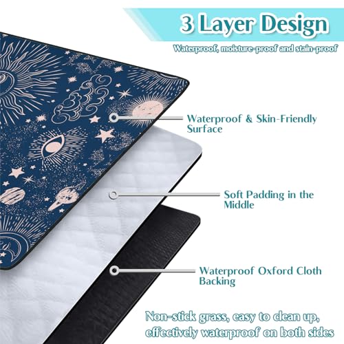 Gothic Picnic Blankets Waterproof Foldable,80″X80″ Sun and Moon Thick Picnic Mat Outdoor Blanket for Grass,Blue Large Beach Blanket Sandproof Picnic Accessories for Camping Picnic Party Park - color: A01, size: 6'8" X 6'8" (Square)