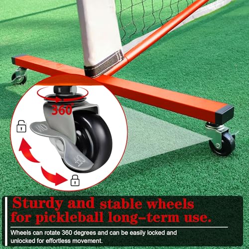 Portable Pickleball Net Set, 22FT Regularion Size Pickle Ball Net with Paddles Set, Outdoor Pickleballs and Carry Bag, Easy Setup for Indoor, Outdoor, Driveway - color: Orange, style: Pickleball Net with Wheels