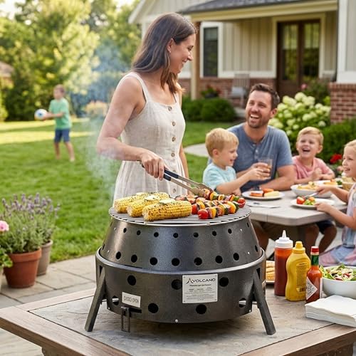 Volcano 3 Collapsible Portable Grill & Stove with Lid & Cookbook 19,500 BTU Burner 13” Cooking Surface Includes Carry Bag Regulator Hose & Heat Diffuser for Camping Tailgating & Dutch Oven Cooking - style: Volcano 3 – Full Kit (Lid + Cookbook)