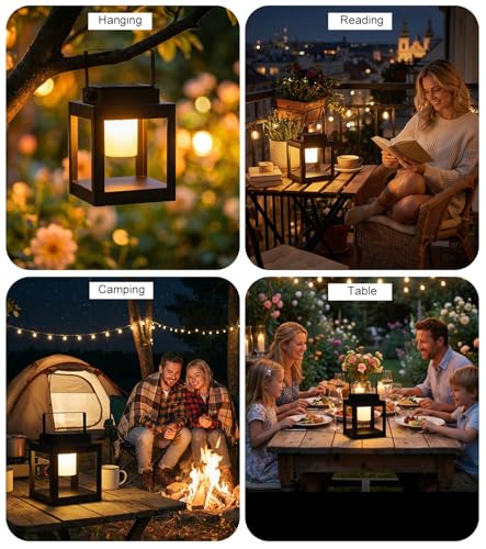 Solar Lantern Outdoor Table Lamp - Portable Hanging LED Lights, Dural Rechargeable Waterproof Decorative Lights for Patio Camp