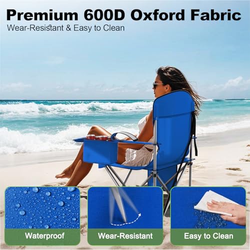VTOY Folding Camping Chairs Durable 600D Oxford, Portable Outdoor Chair with Cooler Pouch, Cup Holder & Storage Pocket for Camping, Beach, Fishing - color: 2 Pack, Blue