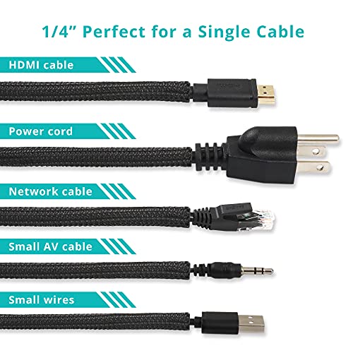 ZhiYo 20ft - 1/4 inch Cable Sleeve, Cord Wrap Wire Protector Tubing for Pets, PC Cable Wrap, Computer Cable Management Sleeve - Black - color: Black, size: 20ft, 1/4''