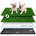 Grass Pad for Dogs Potty: 35.5” x 23.6” Indoor Dog Grass Pad with Tray 2 Pcs Replacement Artificial Grass Mats-5 Pics Disposable Puppy Pads for Puppy Training Apartment,Balcony & Apartment Use