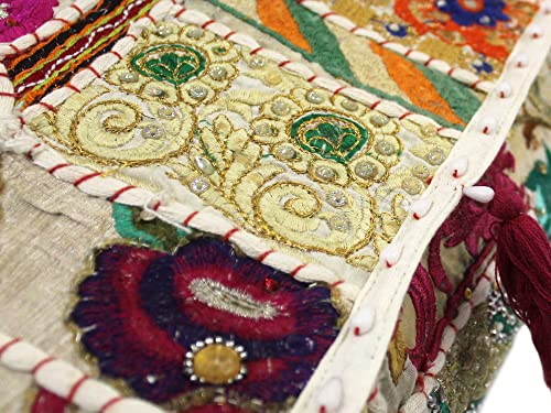 Mam Treasures Indian Bohemian Decorative Pillow Vintage Cushion Cover Patchwork Square Floor Pillow Cover Meditation Cushion Large Floor Pillow Indian Cushion (White, 16 X 16 X 5 Inch) - color: White, size: 16" x 16" (Pack of 1)